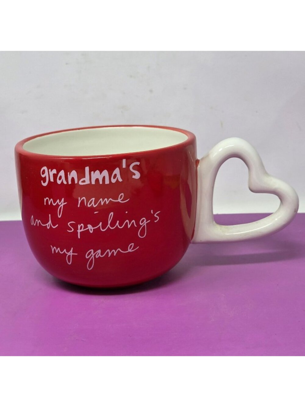 Grandmas Name And Spoilings My Game Red Mug With Heart Handle By Sandra Magsamen